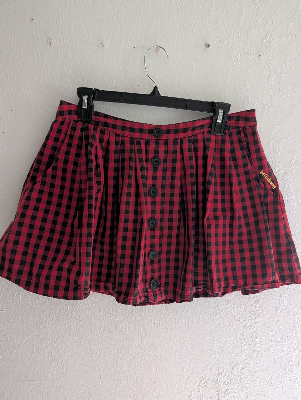 Billabong Red and Black Gingham Button-Front Skater Skirt